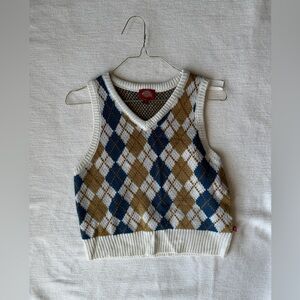 Dickies Argyle Sweater Vest US woman S (XL kid’s) Academia Knit, Cropped Preppy